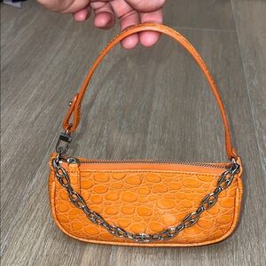 BY FAR mini Rachel Orange Croco-Embossed Chain micro Bag
